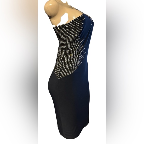 Cache Black One-Shoulder Size 6 Asymmetrical Pattern Rhinestone Embellishments - Picture 5 of 14
